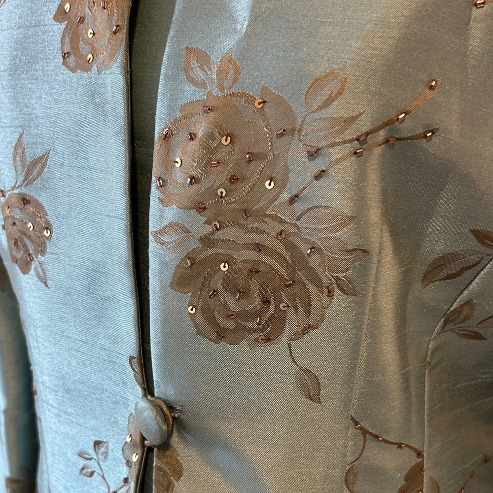 Jessica Howard Teal 2-Piece Jacket & Skirt Set Floral Embroidered  Dress Sz 6P - Picture 3 of 13